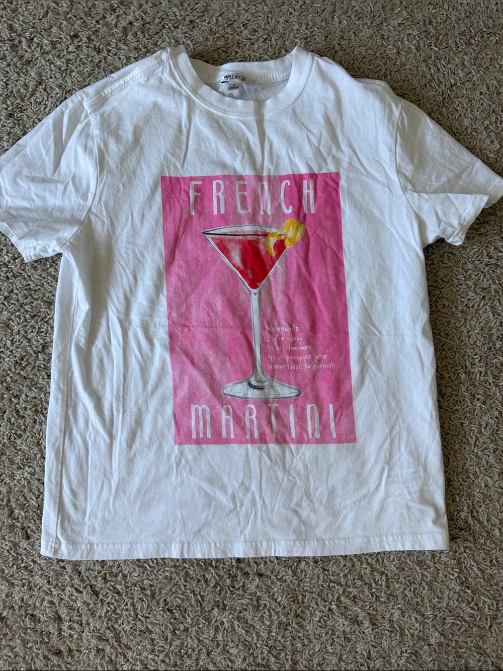 Wildfox White Tee with Pink French Martini Graphic